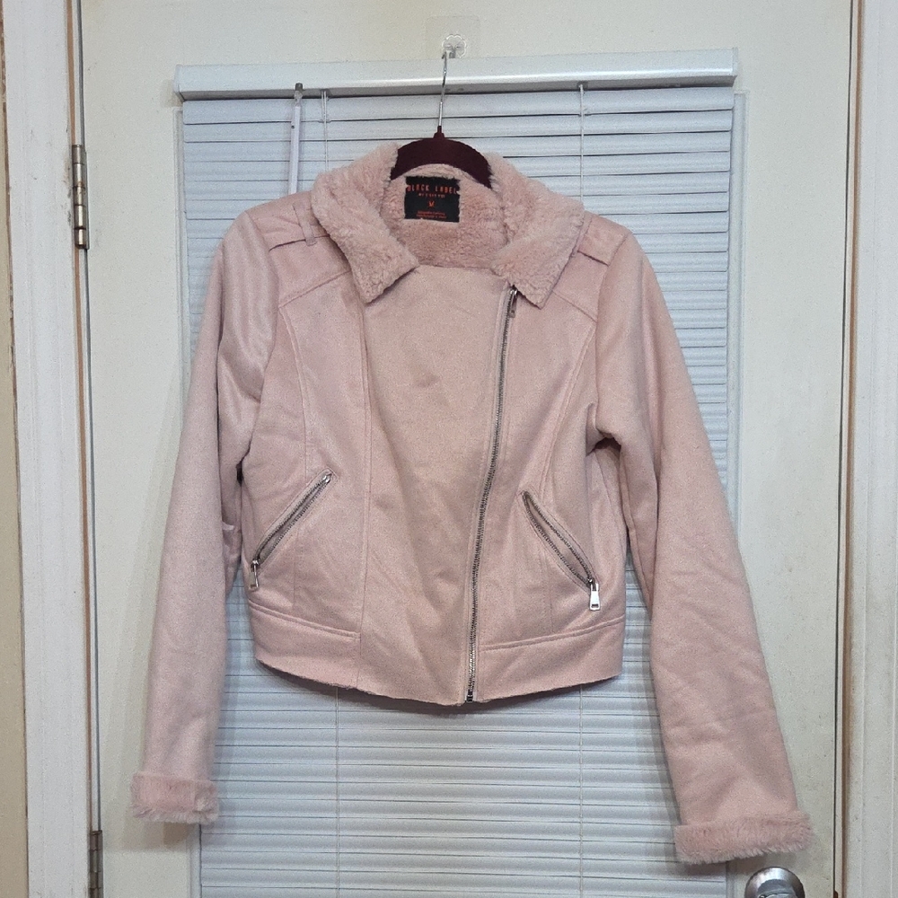 Black Label Light Pink Faux Suede Moto Jacket